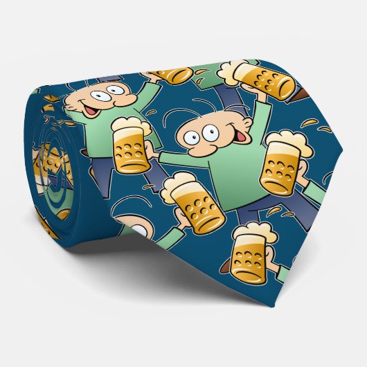 青い背景にビールのビールの漫画がたくさん ネクタイ (ロール)