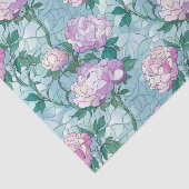 青い背景にピンクのバラのステンドグラス効果 薄葉紙 (詳細)