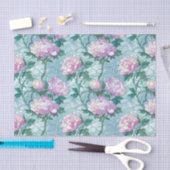 青い背景にピンクのバラのステンドグラス効果 薄葉紙 (クラフト)