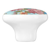 青い背景にピンクのバラ セラミックノブ (側面)