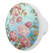 青い背景にピンクのバラ セラミックノブ (右)