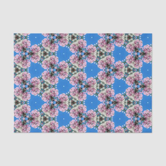 青い背景にピンクの花ティッシュペーパー 薄葉紙 (正面)