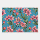 青い背景にピンクの野の花 ラッピングペーパーシート (正面3)