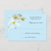 青い背景にプルメリアの結婚式招待状返信カード 出欠カード (正面/裏面)