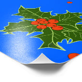 青い背景にホリー(Ilex)クリスマスモチーフ フォトプリント (角)