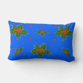 青い背景にホリー(Ilex)クリスマスモチーフ ランバークッション (裏面)