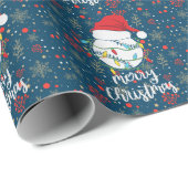 青い背景にボールが付いた野球のクリスマス ラッピングペーパー (ロールコーナー)