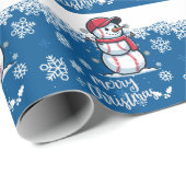 青い背景にボールが付いた野球のクリスマス ラッピングペーパー (ロールコーナー)