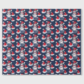 青い背景にボールが付いた野球のクリスマス ラッピングペーパー (フラット)