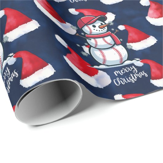 青い背景にボールが付いた野球のクリスマス ラッピングペーパー (ロールコーナー)