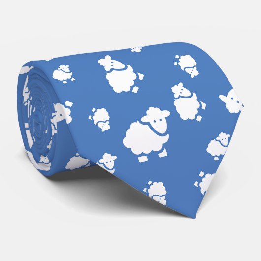 青い背景にマンガの羊 ネクタイ (ロール)
