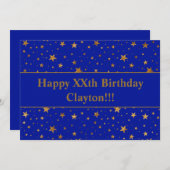 青い背景にメッセージ付きの金星の誕生日 招待状 (正面/裏面)