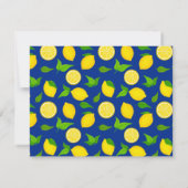 青い背景にモダンな黄色の柑橘類のレモン サンキューカード (裏面)