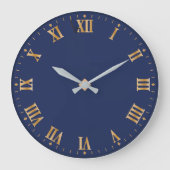 青い背景にユニーク金ゴールドのローマ数字 ラージ壁時計 (正面)
