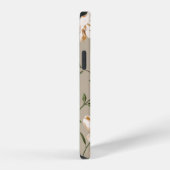 青い背景に全面ブラウンの花柄 iPhoneケース (右側面)