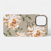 青い背景に全面ブラウンの花柄 iPhoneケース (裏面横)