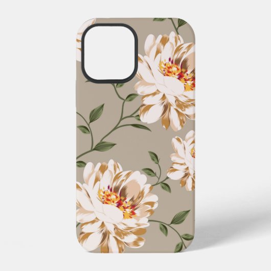 青い背景に全面ブラウンの花柄 iPhoneケース (裏面)