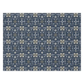 青い背景に北欧の白と金ゴールドの花 テーブルクロス (正面(横))