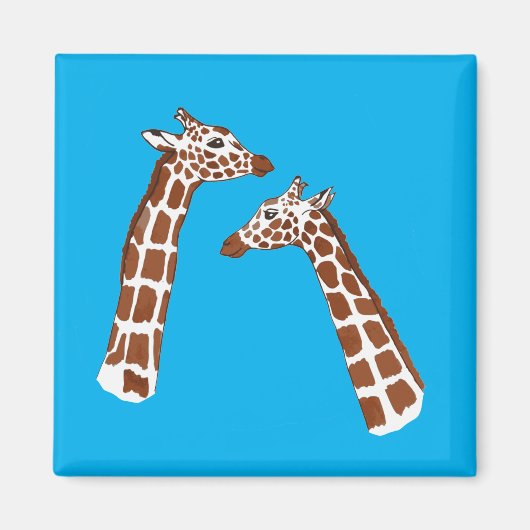 青い背景に可愛いキリン マグネット (正面)