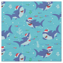 青い背景に可愛いクリスマスサメ