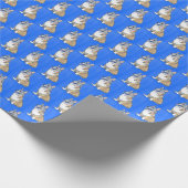 青い背景に可愛いコギの犬の模様 ラッピングペーパー (角)