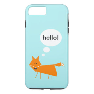 青い背景に可愛い漫画のキツネことわざhello iPhone 8 plus/7 plusケース