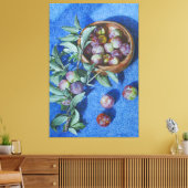 青い背景に咲く梅絵を描の枝 キャンバスプリント (インサイチュ (リビング))