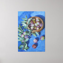 青い背景に咲く梅絵を描の枝 キャンバスプリント