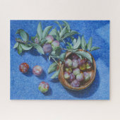 青い背景に咲く梅絵を描の枝 ジグソーパズル (横)