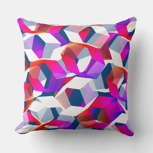 青い背景に多くの六角形が色付けされている クッション (正面)