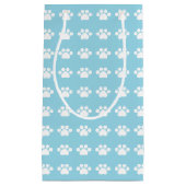 青い背景に手で印刷 スモールペーパーバッグ (正面)