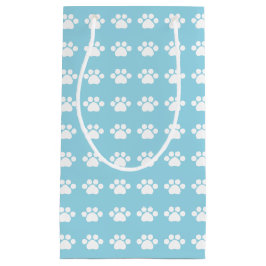 青い背景に手で印刷 スモールペーパーバッグ