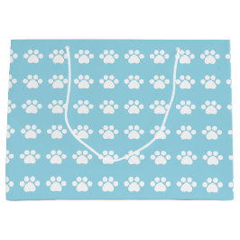 青い背景に手で印刷 ラージペーパーバッグ