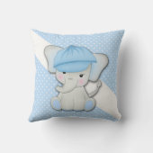 青い背景に描かれた可愛い漫画の象 クッション (裏面)