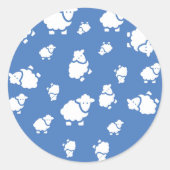 青い背景に描かれた漫画の羊 ラウンドシール (正面)
