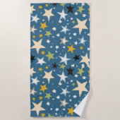 青い背景に星のパターン。 ビーチタオル (正面)