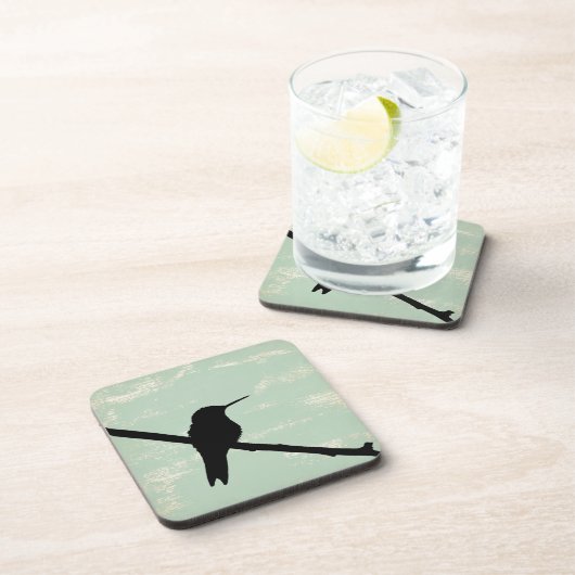 青い背景に浮かぶハチドリグランジシルエット コースター (右側)
