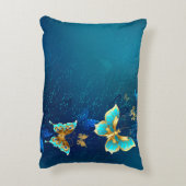 青い背景に浮かぶ金色の蝶 アクセントクッション (裏面(縦))