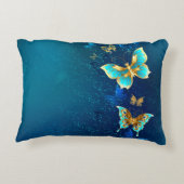 青い背景に浮かぶ金色の蝶 アクセントクッション (裏面)