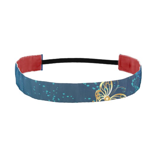 青い背景に浮かぶ金色の蝶 アスレチックヘッドバンド (正面)