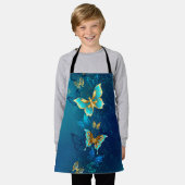 青い背景に浮かぶ金色の蝶 エプロン (着用した状態)
