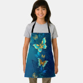 青い背景に浮かぶ金色の蝶 エプロン (インサイチュ)