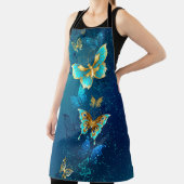 青い背景に浮かぶ金色の蝶 エプロン (インサイチュ)