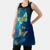青い背景に浮かぶ金色の蝶 エプロン (インサイチュ)