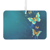 青い背景に浮かぶ金色の蝶 カーエアーフレッシュナー (裏面)