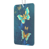 青い背景に浮かぶ金色の蝶 カーエアーフレッシュナー (左)