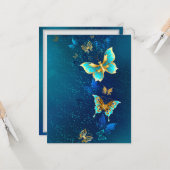 青い背景に浮かぶ金色の蝶 カード (正面/裏面インサイチュ)