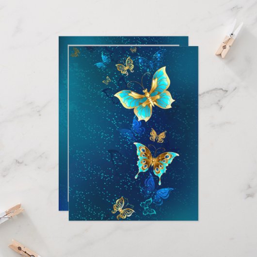 青い背景に浮かぶ金色の蝶 カード (正面/裏面インサイチュ)