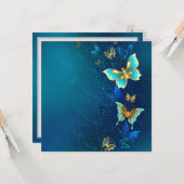 青い背景に浮かぶ金色の蝶 カード (正面/裏面インサイチュ)