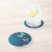 青い背景に浮かぶ金色の蝶 コースター (側面)